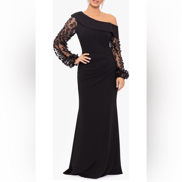 Xscape Dresses Xscape 3d Floral Appliqu Long Sleeve Crepe Gown In Black Plus Size 6 Poshmark